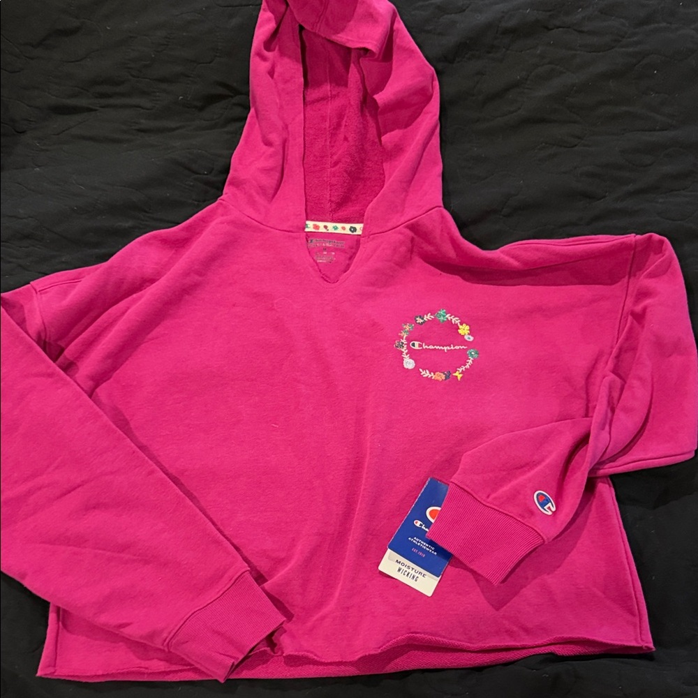 Champion Fuchsia Hoodie with Floral Accents